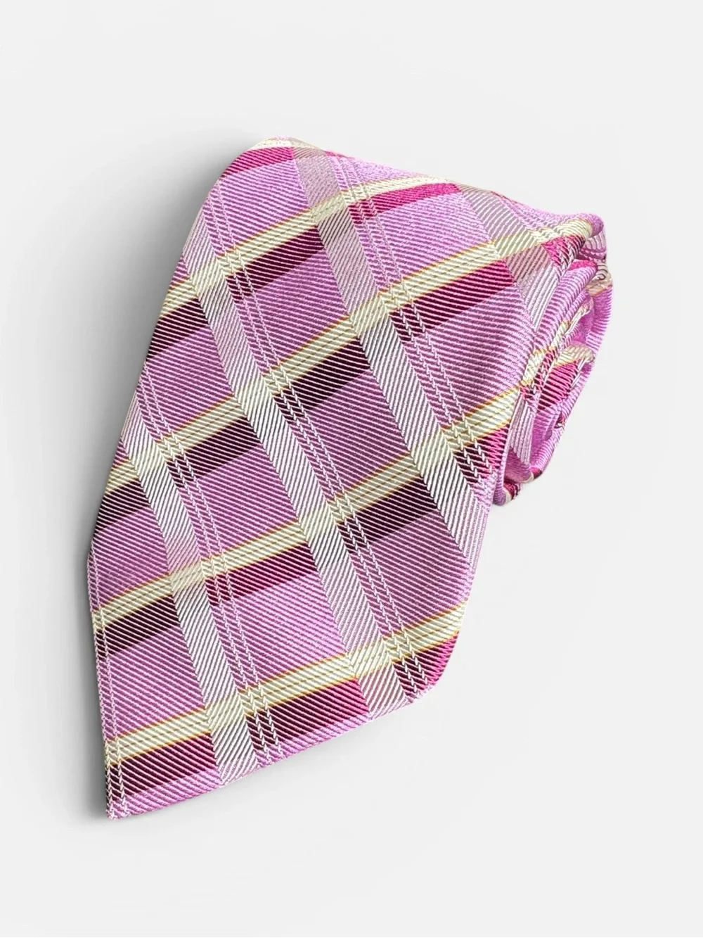Canali mens pink purple plaid 100% silk luxury neck tie EUC